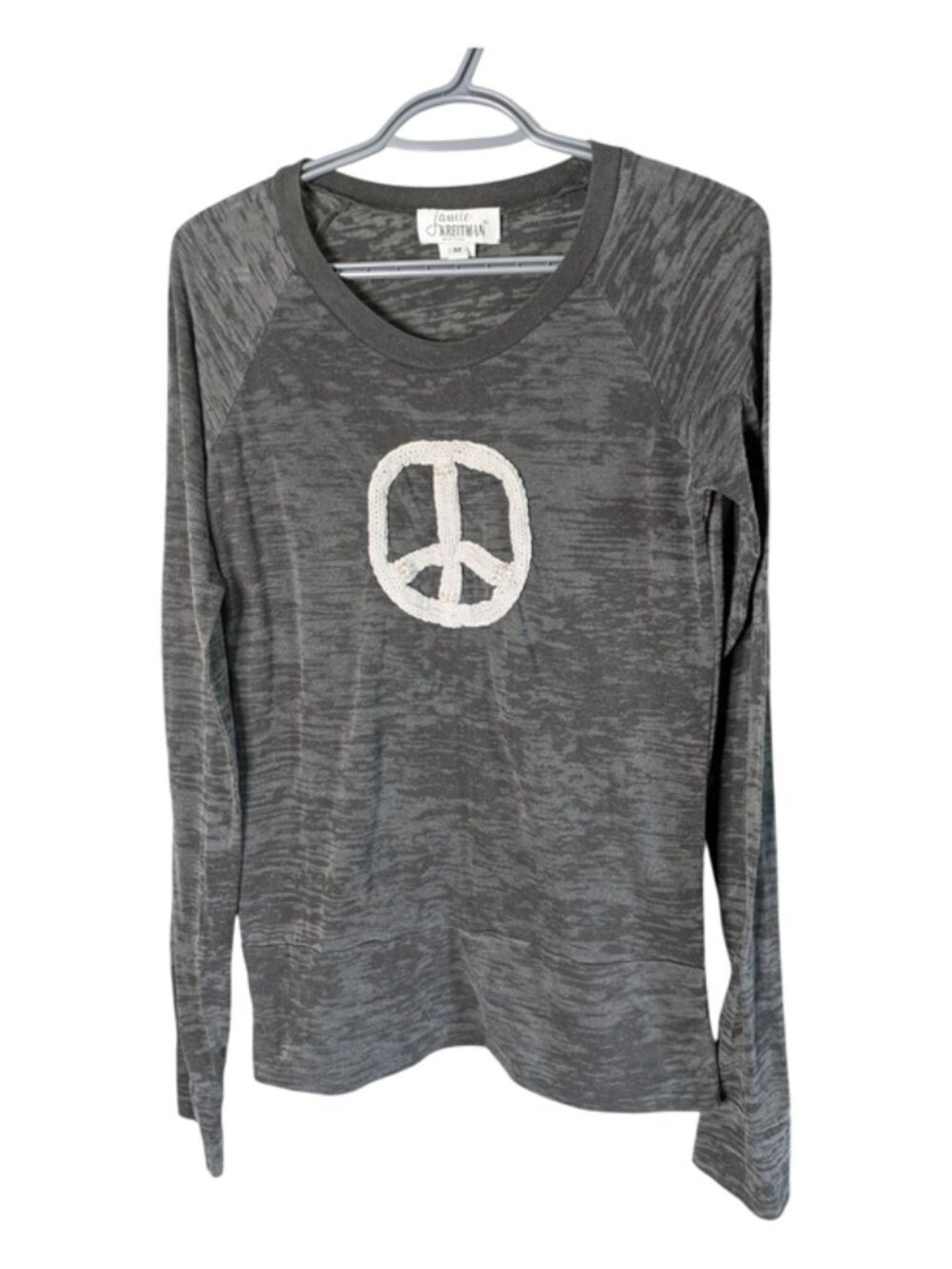 Jamie Kreitman Vintage Burnout Long Sleeve Knit Peace Sign with Gems Size M